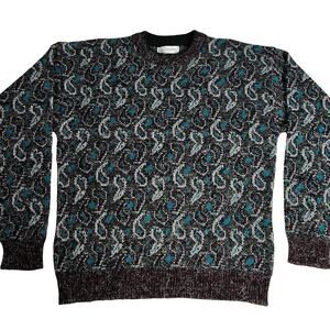 J.J. Cochran Vintage men’s paisley crewneck Sweater size Large gray blue